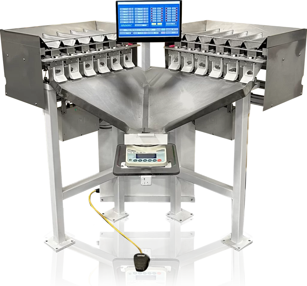 Groen Automation Gram Master cannabis packaging machine automating flower weighing and packing