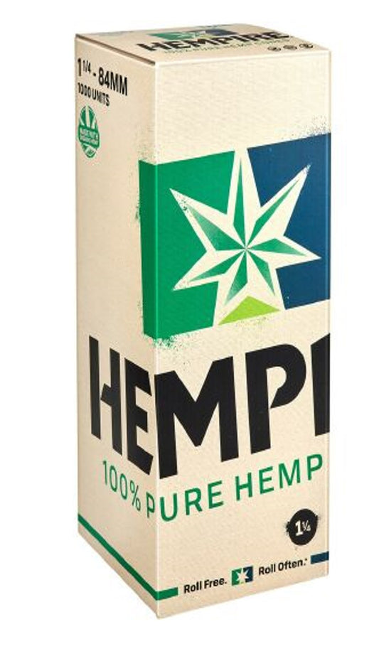 Box of 100% pure hemp rolling paper with star design on a white background